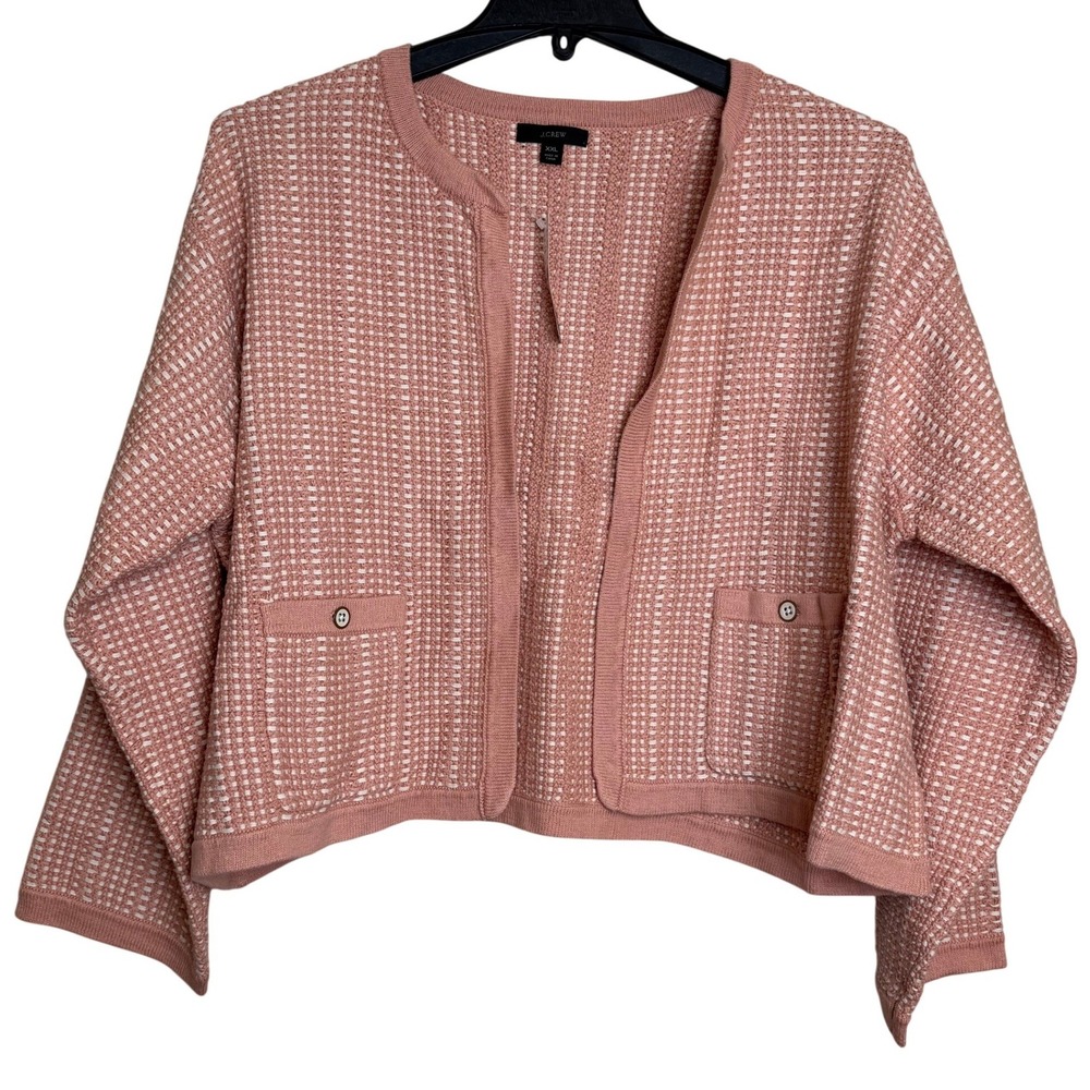 J.Crew Cardigan Sweater Womans Lady Textured  Long Sleeve XXL Pink White BA408
